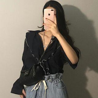 Ruffle-trim V-neck Blouse