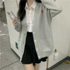 Long-sleeve Plain Applique Cardigan
