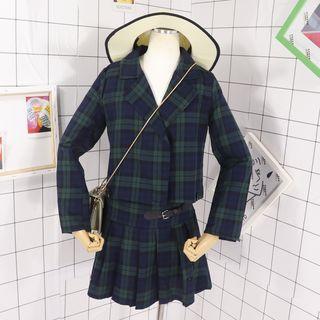 Set: Plaid Blazer + A-line Mini Pleated Skirt