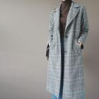 Wool Blend Single-breasted Check Long Coat