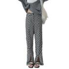 Checkered Front-slit Loose Fit Pants