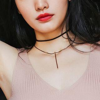 Alloy Bar Faux Leather Layered Choker Y Necklace