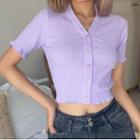 Short Sleeve V-neck Ruffled-trim Crop Top