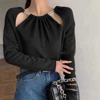 Chain Cutout Long-sleeve Knit Top