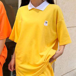 Contrast-collar Embroidered Polo Shirt