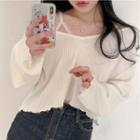 Long Sleeve Frilled Oversized Crop Top Creamy White - One Size