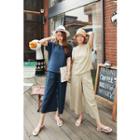 Set: Linen Blend Top + Cropped Wide-leg Pants