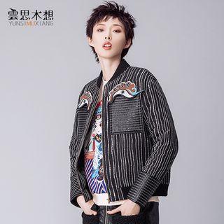 Applique Striped Bomber Jacket