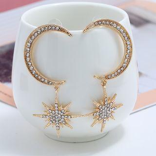 Alloy Rhinestone Moon & Star Dangle Earring