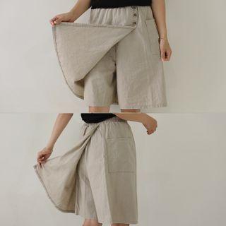 Dual-pocket Linen Blend Midi Wrap Skort