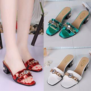 Embellished Slide Block Heel Sandals