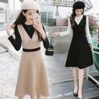 Plain Long-sleeve T-shirt / Midi Pinafore Dress / Set
