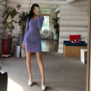 Set: Off-shoulder Cropped Cardigan + Pinafore Dress