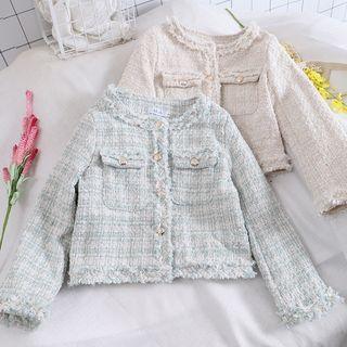 Plain Tweed Long-sleeve Button Jacket