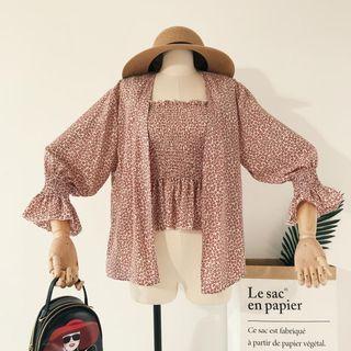 Set: Printed Camisole Top + Open Front Jacket