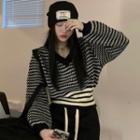 V-neck Striped Sweater Black & Off-white - One Size
