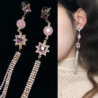 Rhinestone Fringed Earring 1010a - Pink - One Size