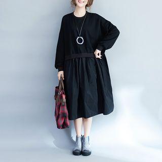 Long-sleeve Round-neck Midi Dress
