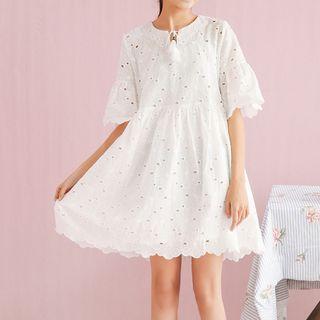 Short-sleeve Eyelet Lace A-line Dress