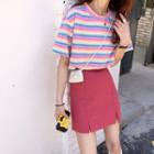 Striped Short-sleeve T-shirt / Mini A-line Skirt