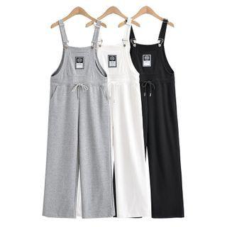 Lettering Patch Drawstring Wide Leg Dungarees