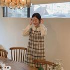 Wool Blend Plaid Mini Pinafore Dress Beige - One Size