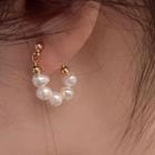 Faux Pearl Mini Hoop Stud Earring 1 Pair - Stud Earring - Silver Needle - Gold - One Size