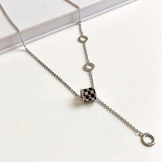 Checker Print Necklace Silver - One Size