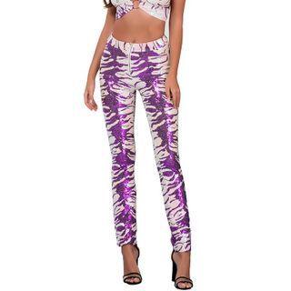 Set: Halter-neck Zebra Print Top + Skinny Pants