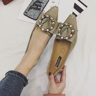 Embellished Buckle Pointy Toe Patent Flats