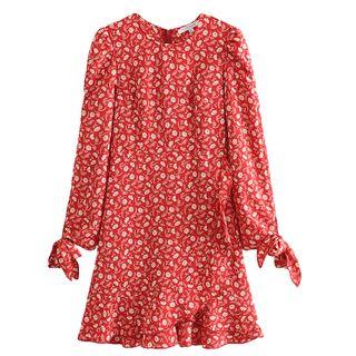 Tie-cuff Floral Print A-line Dress