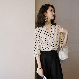Short-sleeve Polka Dot Twisted Shirt