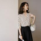 Short-sleeve Polka Dot Twisted Shirt