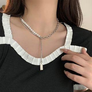 Faux Pearl Layered Alloy Choker 1 Pc - Silver - One Size