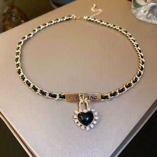 Heart Chain Necklace Black - One Size