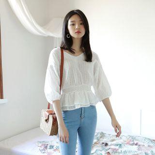 Smocked-waist Eyelet Top