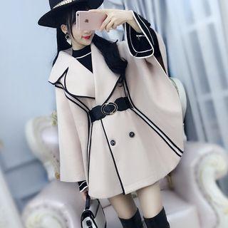 Piped Double-breasted Cape Coat Beige - One Size