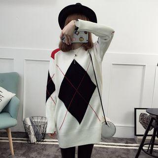 Color-block Diamond Long Sweater