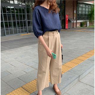 3/4-sleeve Top / High-waist Wide-leg Pants