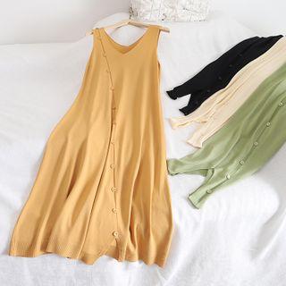 Sleeveless Button Midi A-line Knit Dress