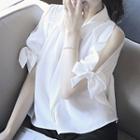 Bow Short-sleeve Cold-shoulder Shirt