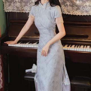 Short-sleeve Faux Pearl Qipao