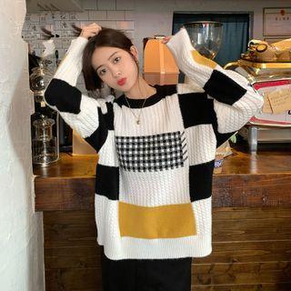 Print Panel Sweater Black & White - One Size