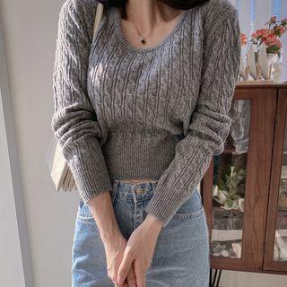 U-neck Cable-knit Crop Top