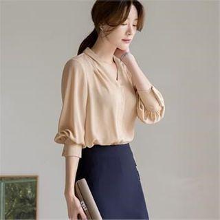 V-neck Pintuck-shoulder Blouse