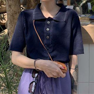 Contrast Stitching Short-sleeve Knit Top