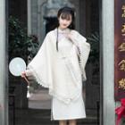 Long-sleeve Qipao / Lace Trim Scarf