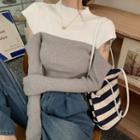 Long-sleeve Mock-neck Two-tone Cutout Knit Top