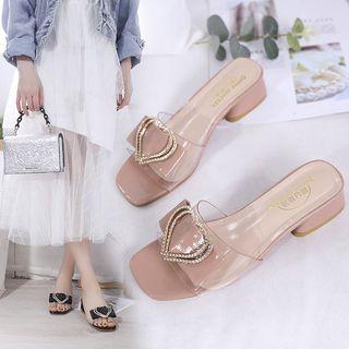 Rhinestone Heart Accent Clear Slide Sandals