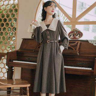 Contrast Collar Long-sleeve Dress